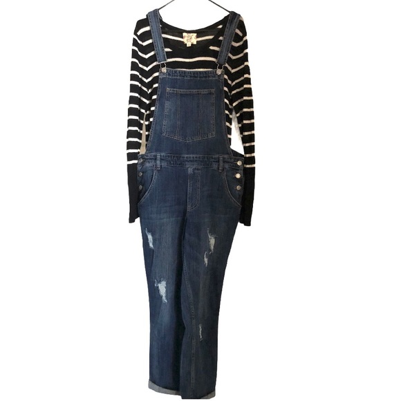 Jeans Distressed Bib Denim Overalls Sz 